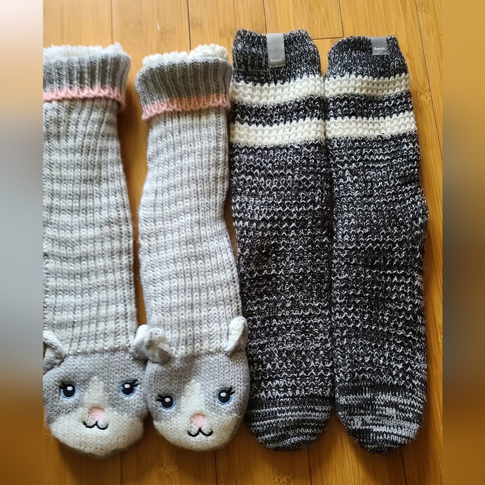 Two pairs of fuzzy slipper socks